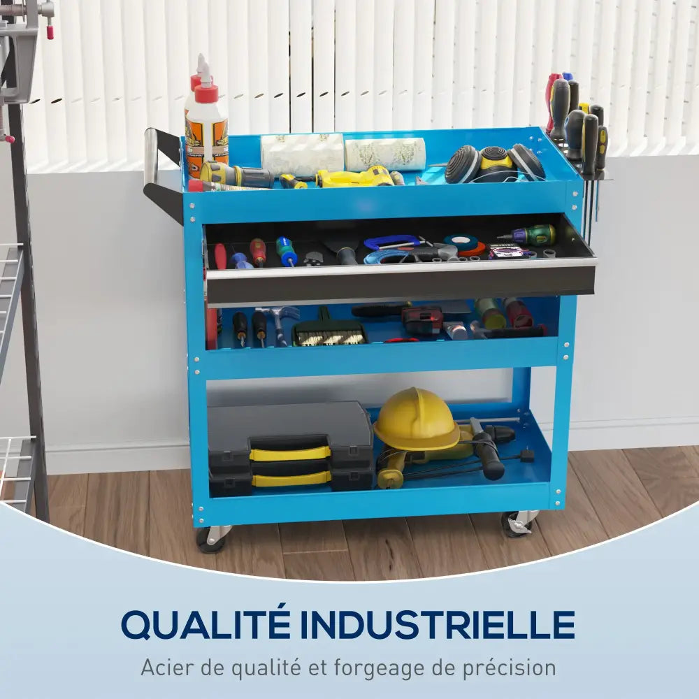 Chariot d'atelier DURHAND 3 Niveaux Avec Tiroir PorteOutils Latéral
