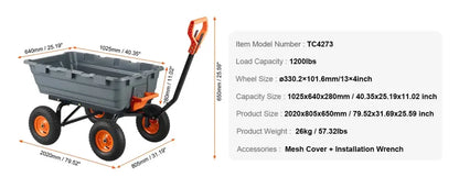 Chariot de jardin basculant 272 à 680 kg – poignée 2-en-1 - Chariot de jardin basculant