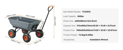 Chariot de jardin basculant 272 à 680 kg – poignée 2-en-1 - Chariot de jardin basculant