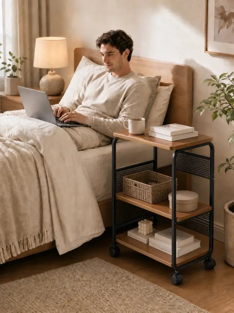 Chariot de rangement 3 niveaux avec plateau en bois – détail produit 7
