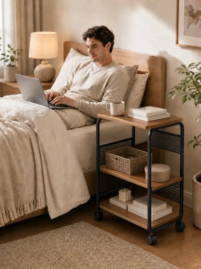 Chariot de rangement 3 niveaux avec plateau en bois – détail produit 7