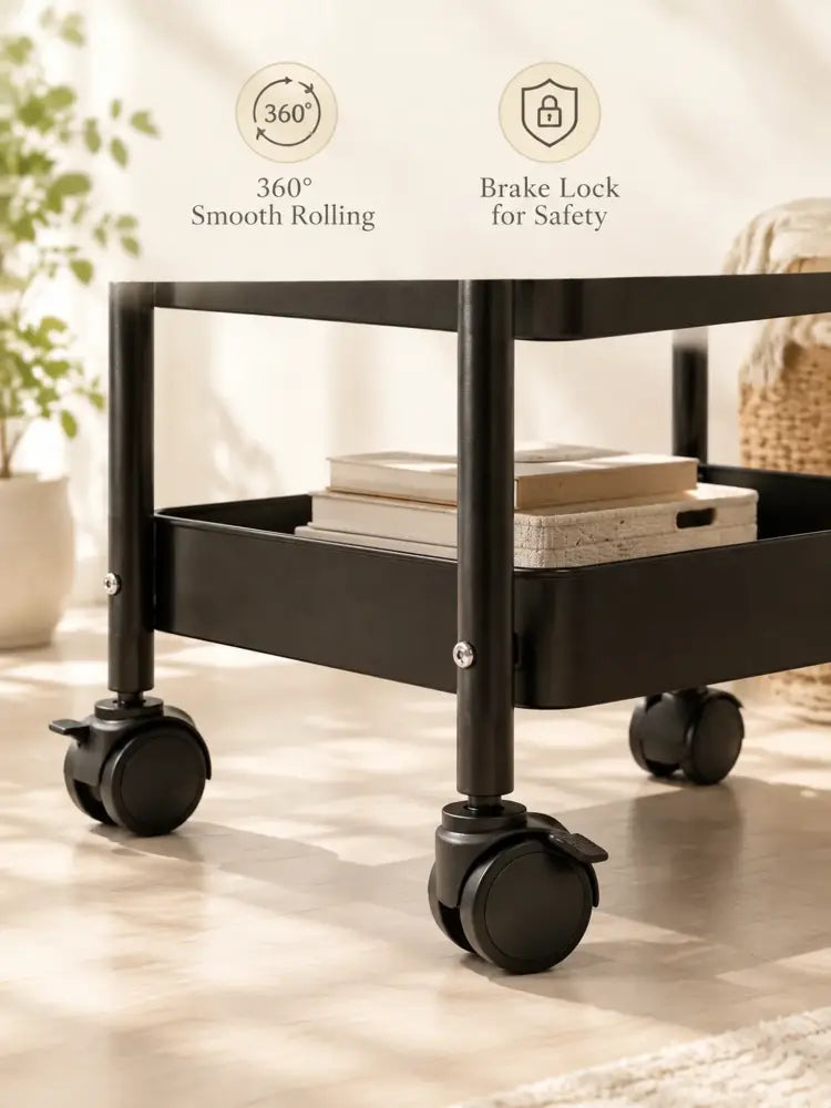 Chariot de rangement 3 niveaux avec plateau en bois – détail produit 8