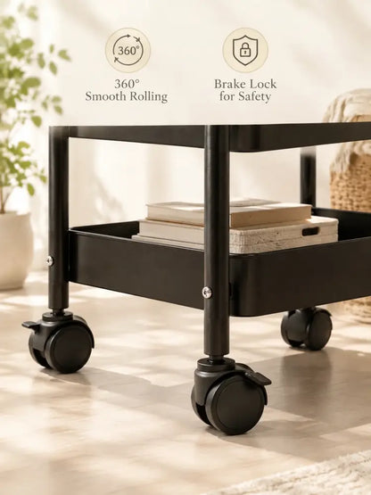 Chariot de rangement 3 niveaux avec plateau en bois – détail produit 8
