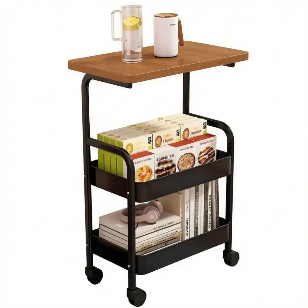 Chariot de rangement 3 niveaux avec plateau en bois – détail produit 2
