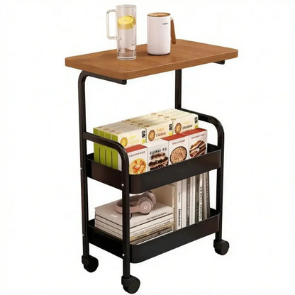 Chariot de rangement 3 niveaux avec plateau en bois – détail produit 2