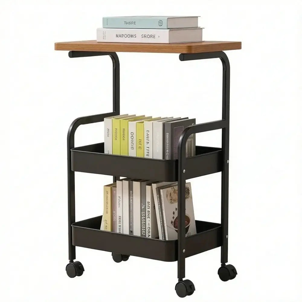 Chariot de rangement 3 niveaux avec plateau en bois – détail produit 4