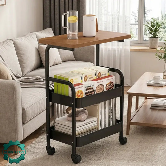 Chariot de rangement 3 niveaux avec plateau en bois – vue principale