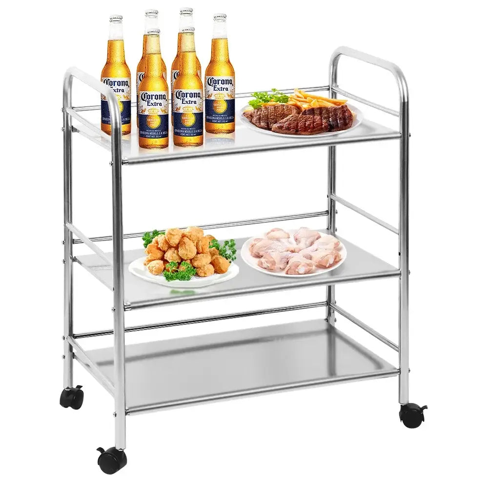 Chariot de service inox 3 niveaux – 61 × 36 × 75 cm – photo produit 2