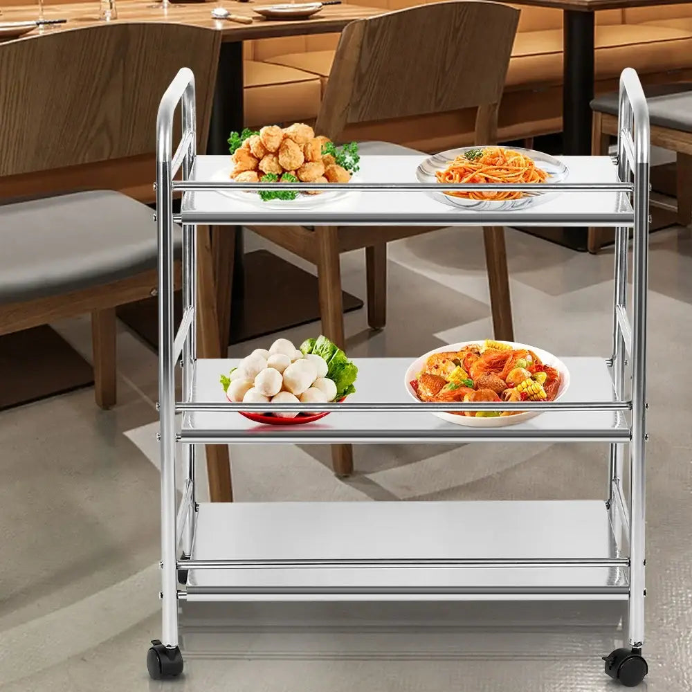 Chariot de service inox 3 niveaux – 61 × 36 × 75 cm – photo produit 3