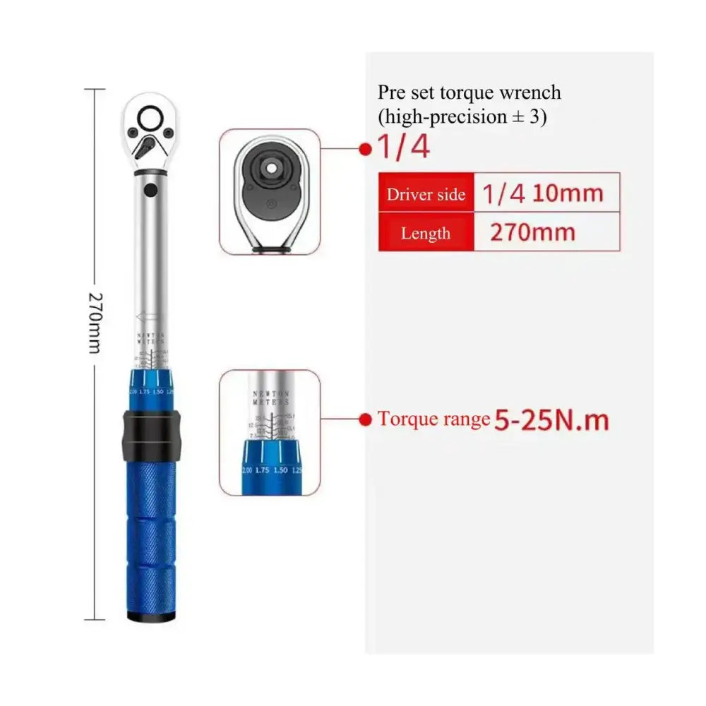 Clé dynamométrique réglable – 1/4″ 3/8″ ou 1/2″ - 1/4″ – 5 à 25 N·m - clé dynamométrique réglable