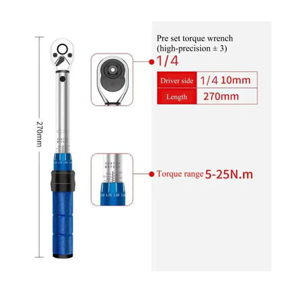 Clé dynamométrique réglable – 1/4″ 3/8″ ou 1/2″ - 1/4″ – 5 à 25 N·m - clé dynamométrique réglable