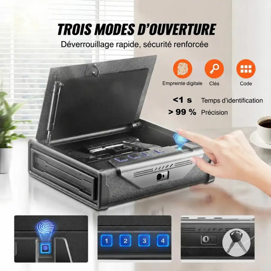 Coffre biométrique en acier – texte en français