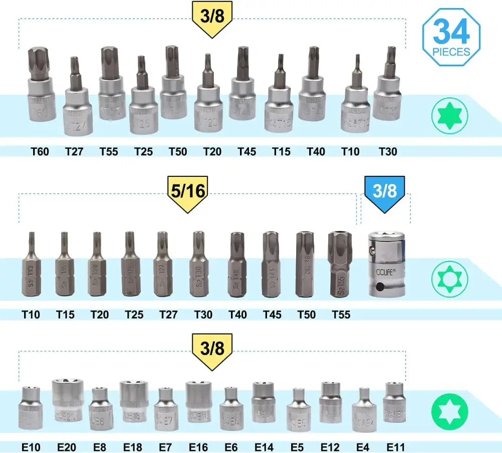 Coffret de douilles Torx 34 pièces – embouts et clés – vue 2