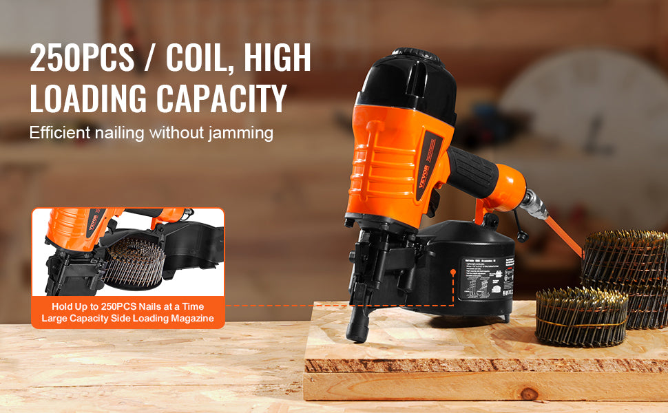 VEVOR Cloueur À Bobine Pneumatique Pro Haute Cadence - 70-120 PSI, CN55-CN90 - Manuzen