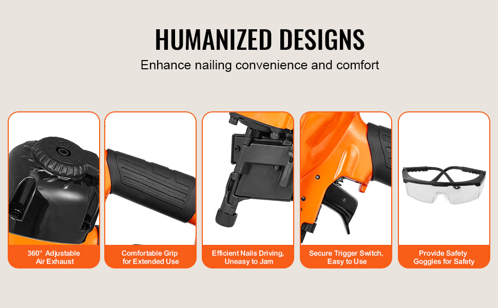 VEVOR Cloueur À Bobine Pneumatique Pro Haute Cadence - 70-120 PSI, CN55-CN90 - Manuzen