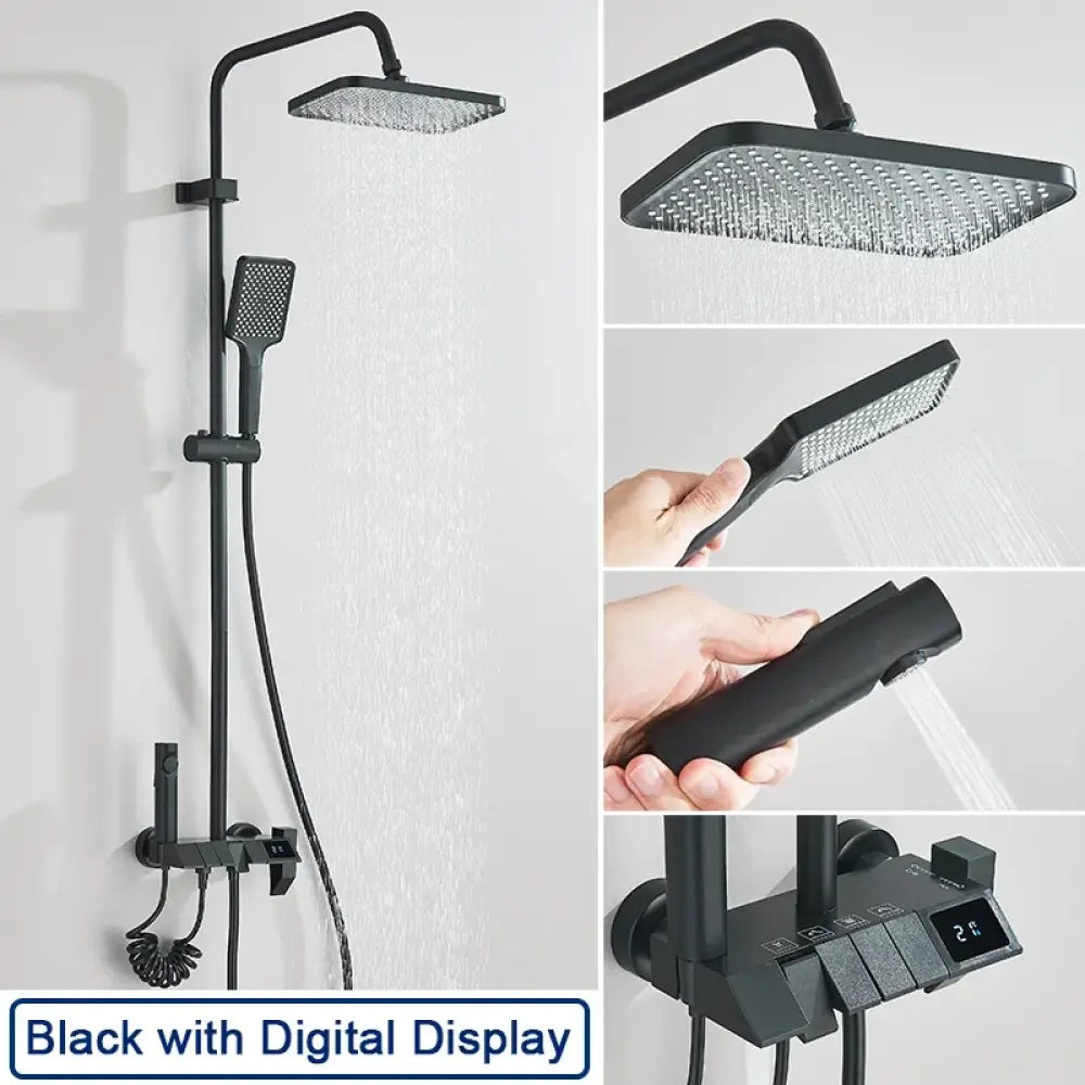 Colonne de douche effet pluie – version avec ou sans écran – Noir – avec écran