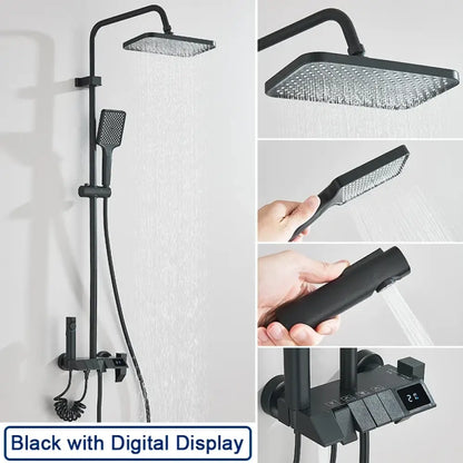 Colonne de douche effet pluie – version avec ou sans écran – Noir – avec écran