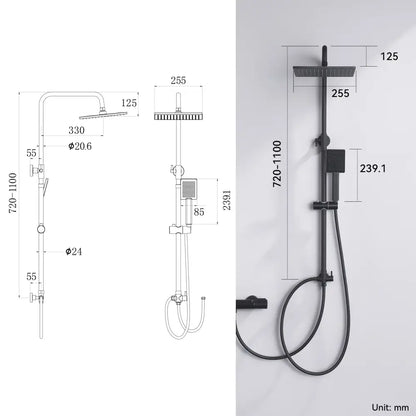 Colonne de douche réglable 72–110 cm – noir mat – détail produit 7