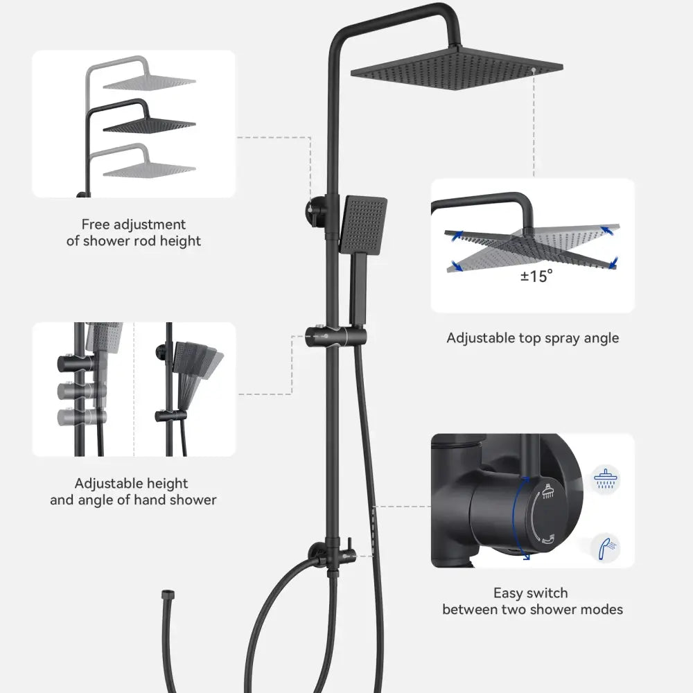 Colonne de douche réglable 72–110 cm – noir mat – détail produit 6