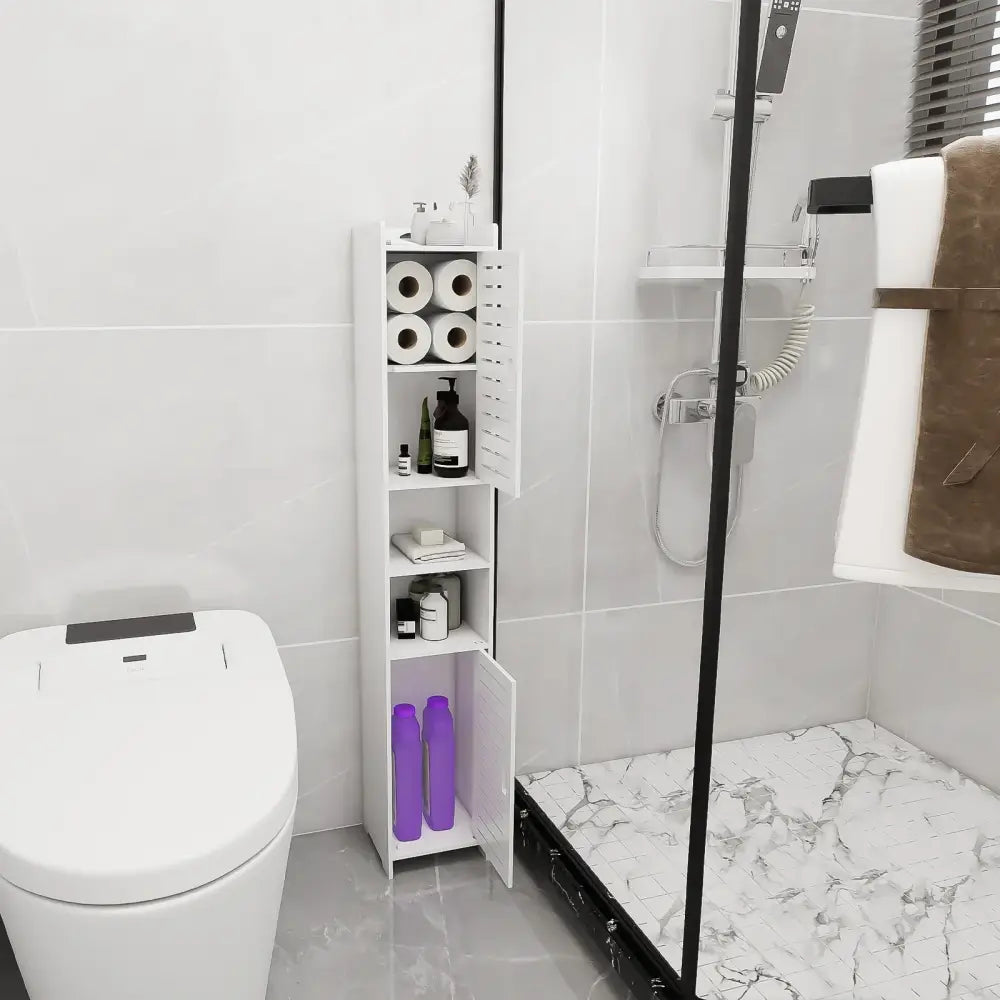 Colonne de rangement salle de bain – 26 × 22 × 117 cm - Blanc / France - colonne salle bain étroite