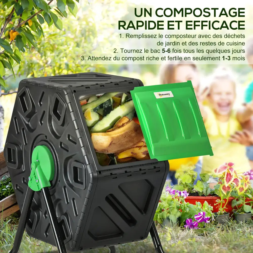 Composteur rotatif 65 L aéré – jardin et balcon - France - Composteur rotatif