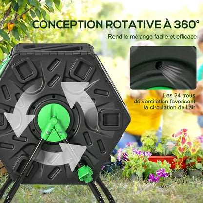 Composteur rotatif 65 L aéré – jardin et balcon - France - Composteur rotatif