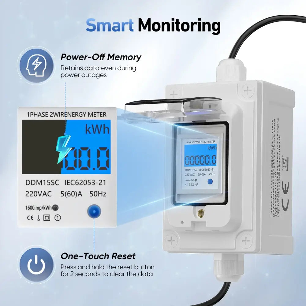 Compteur électrique mobile CEE 230 V 60 A IP67 – écran LED - Argent / France - Compteur électrique mobile CEE