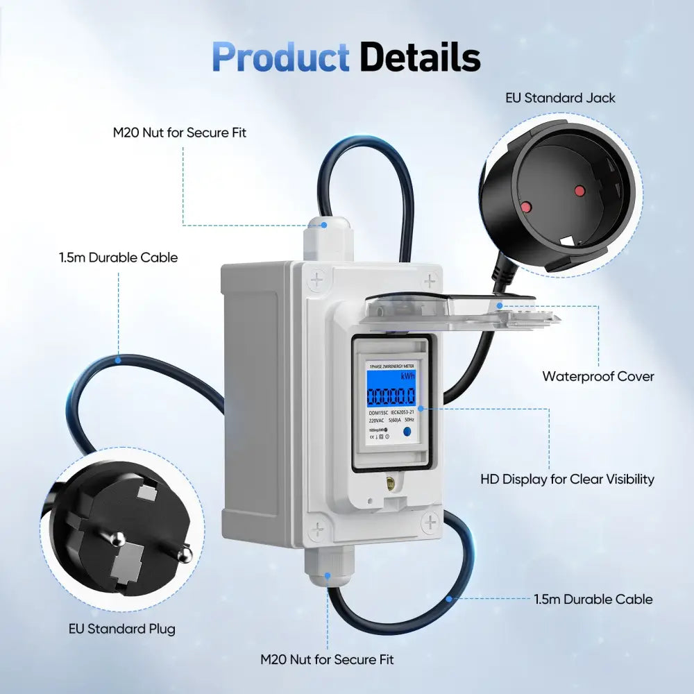 Compteur électrique mobile CEE 230 V 60 A IP67 – écran LED - Argent / France - Compteur électrique mobile CEE