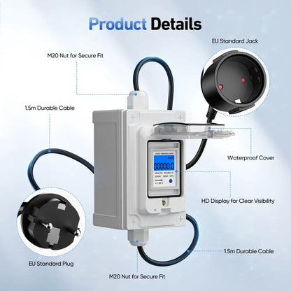 Compteur électrique mobile CEE 230 V 60 A IP67 – écran LED - Argent / France - Compteur électrique mobile CEE