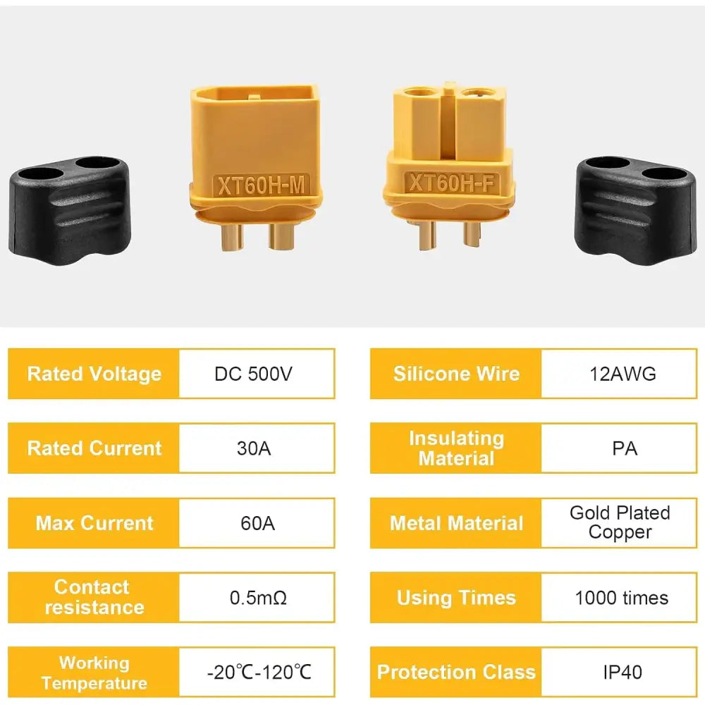 Connecteurs XT60H mâle femelle avec capuchons – 10 paires - 10 paires avec capuchons - Connecteurs électriques