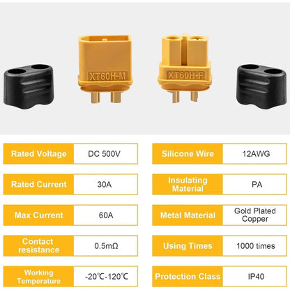 Connecteurs XT60H mâle femelle avec capuchons – 10 paires - 10 paires avec capuchons - Connecteurs électriques
