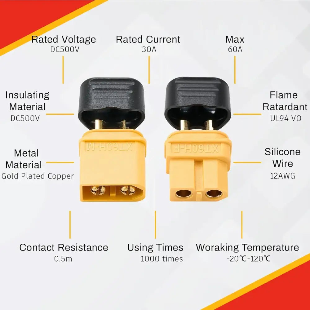 Connecteurs XT60H mâle femelle avec capuchons – 10 paires - 10 paires avec capuchons - Connecteurs électriques