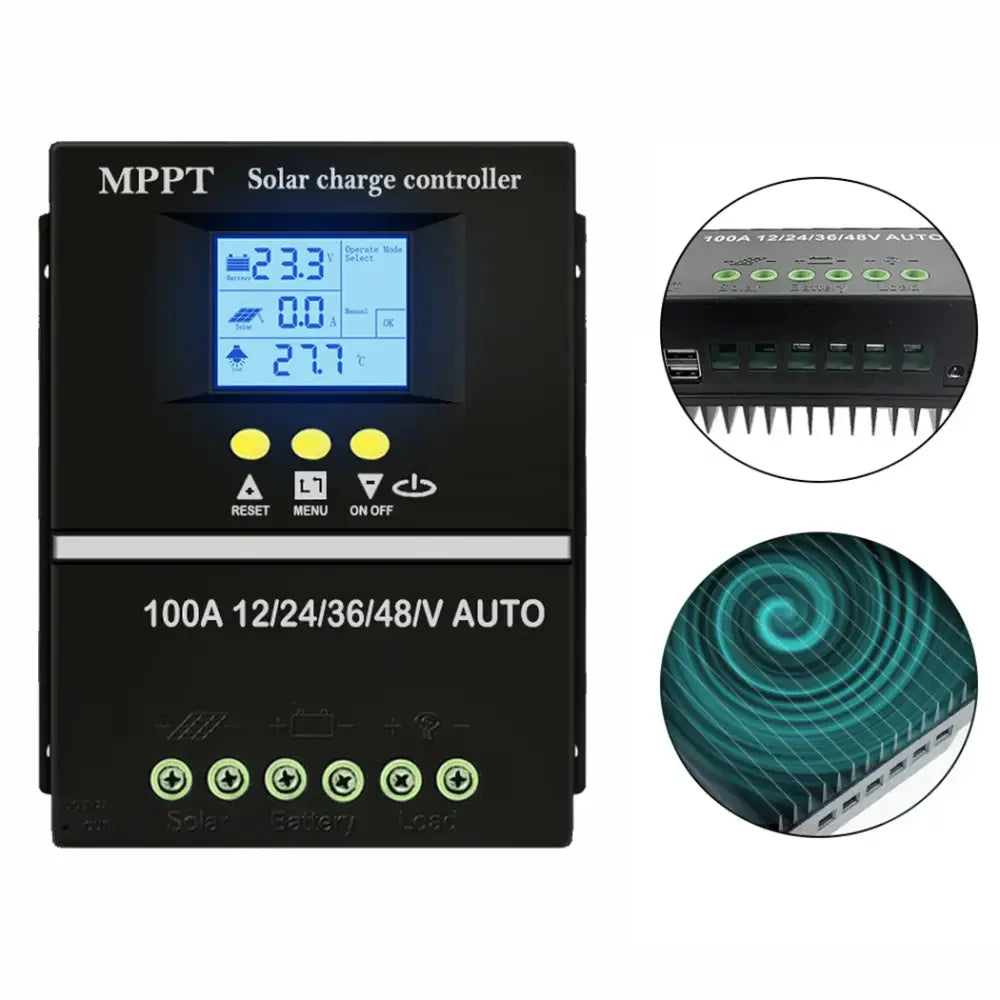 Contrôleur de charge solaire MPPT 12–48 V 40-100A USB double