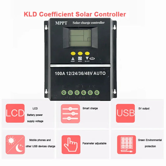 Contrôleur De Charge Solaire MPPT 12V-48V 40-100A USB Double