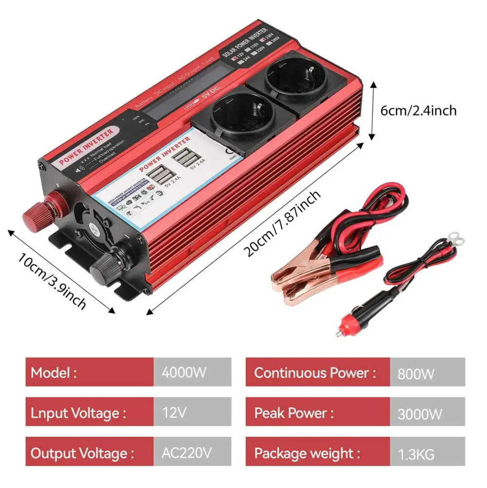 Convertisseur DC 12V Vers AC 220V 4000W Avec 4 Prises USB EU 4000W France