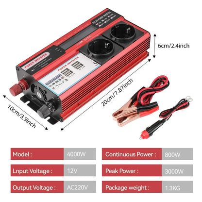 Convertisseur DC 12V Vers AC 220V 4000W Avec 4 Prises USB EU 4000W France