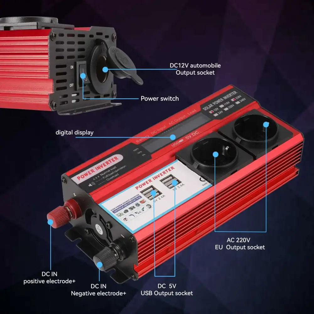 Convertisseur DC 12V Vers AC 220V 4000W Avec 4 Prises USB EU