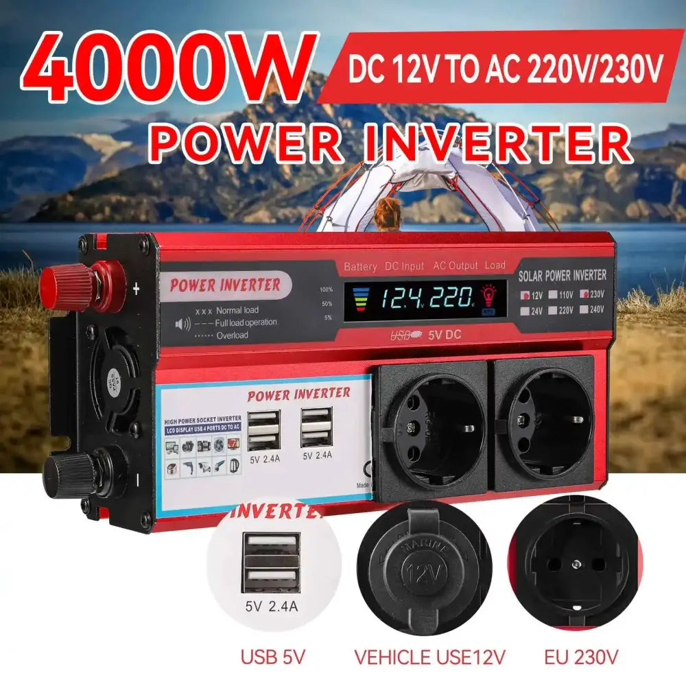 Convertisseur DC 12V Vers AC 220V 4000W Avec 4 Prises USB EU