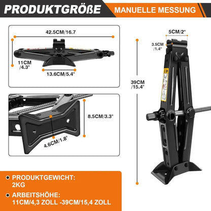 Cric à ciseaux voiture 2 tonnes – levage 105 à 385 mm – détail 2