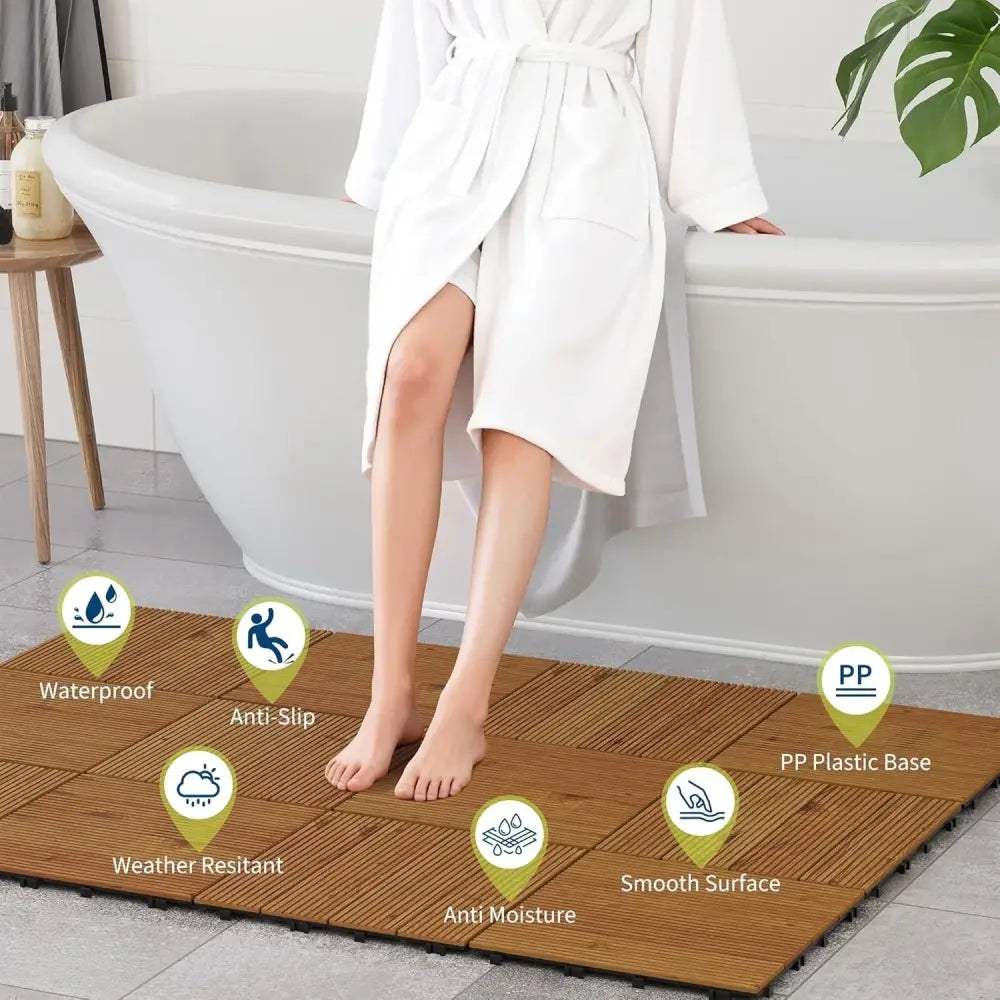 Dalles terrasse acacia 30 × 30 cm à clipser — 22 ou 33 pièces