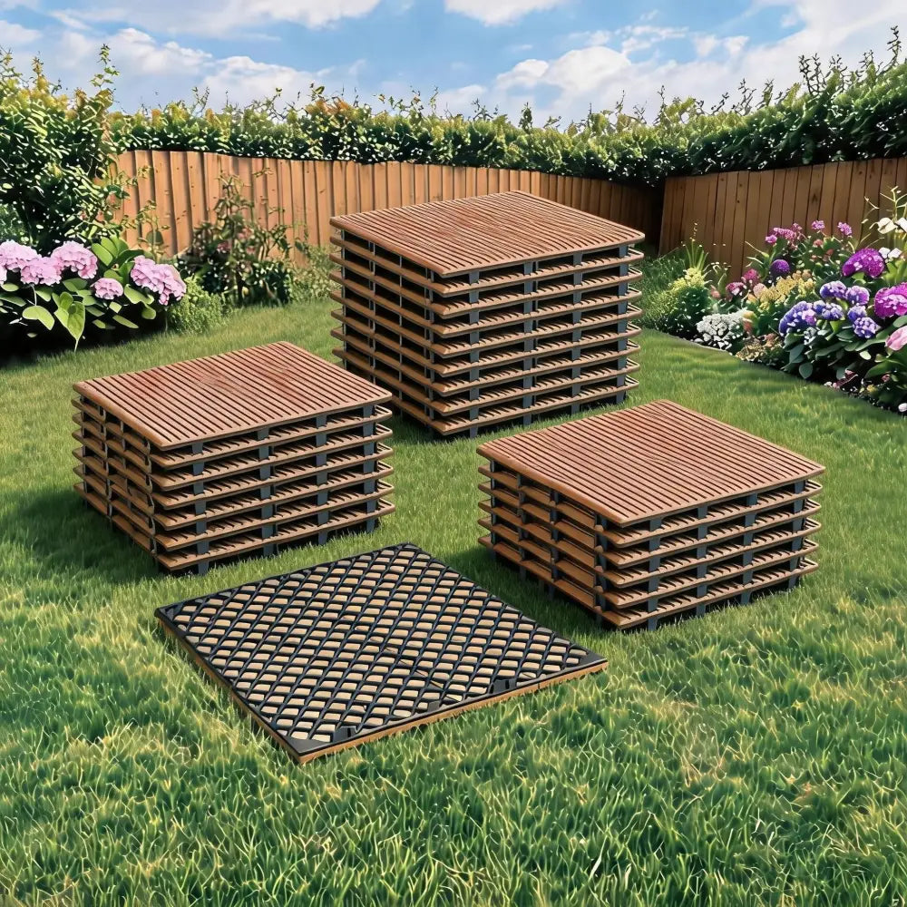 Dalles terrasse acacia 30 × 30 cm à clipser — 22 ou 33 pièces