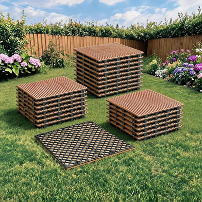 Dalles Terrasse Bois Acacia Système Clipser Antidérapantes 30x30cm