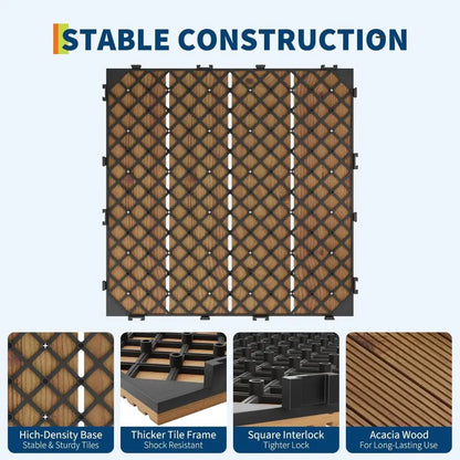 Dalles Terrasse Bois Acacia Système Clipser Antidérapantes 30x30cm