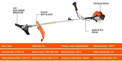Débroussailleuse thermique 52 cm³ 3-en-1 – moteur 2 temps - Débroussailleuse 3-en-1 / France - Débroussailleuse