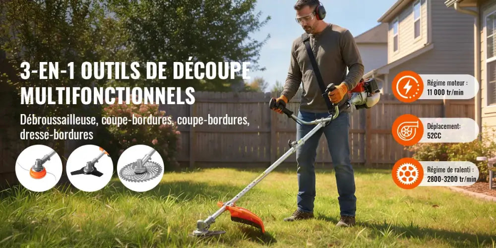 Débroussailleuse thermique 52 cm³ 3-en-1 – moteur 2 temps - Débroussailleuse 3-en-1 / France - Débroussailleuse