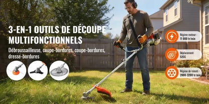 Débroussailleuse thermique 52 cm³ 3-en-1 – moteur 2 temps - Débroussailleuse 3-en-1 / France - Débroussailleuse