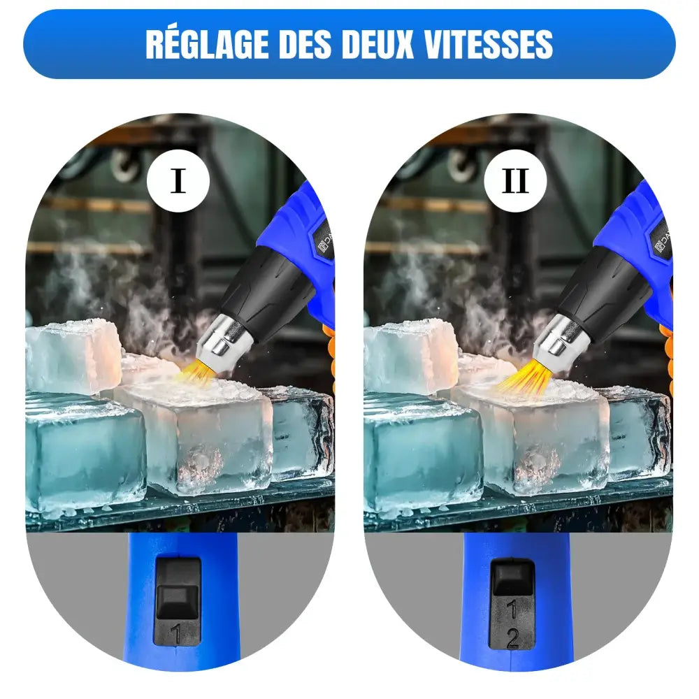 Décapeur thermique 2000 W 300–600 °C – 3 buses et racloir - Bleu + 3 buses et racloir / 2000 W et plus / France
