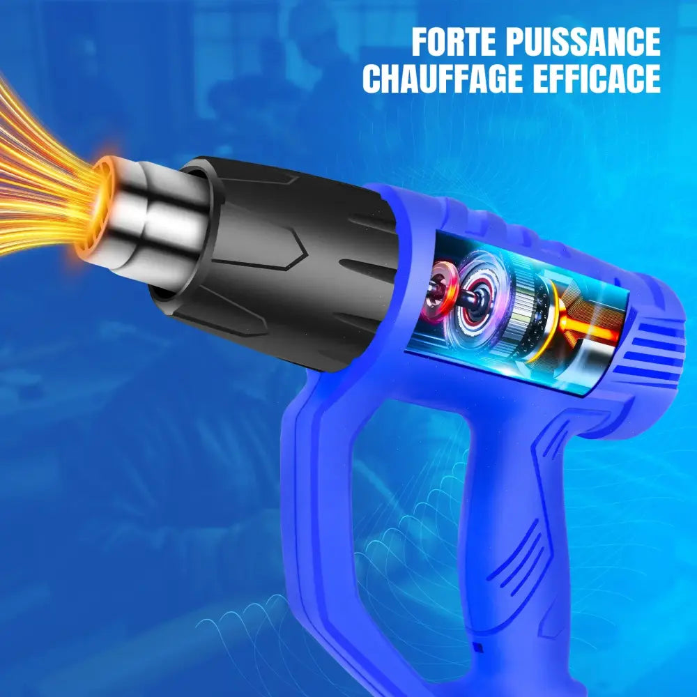 Décapeur thermique 2000 W 300–600 °C – 3 buses et racloir - Bleu + 3 buses et racloir / 2000 W et plus / France