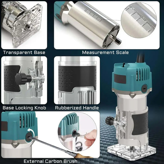 Défonceuse affleureuse Électrique 800W Pour Bois Et Panneaux Composites 30000 Tours