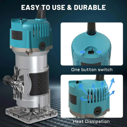 Défonceuse Bois 800W 30000 tours min Collet 6,35 mm Fraisage Précis